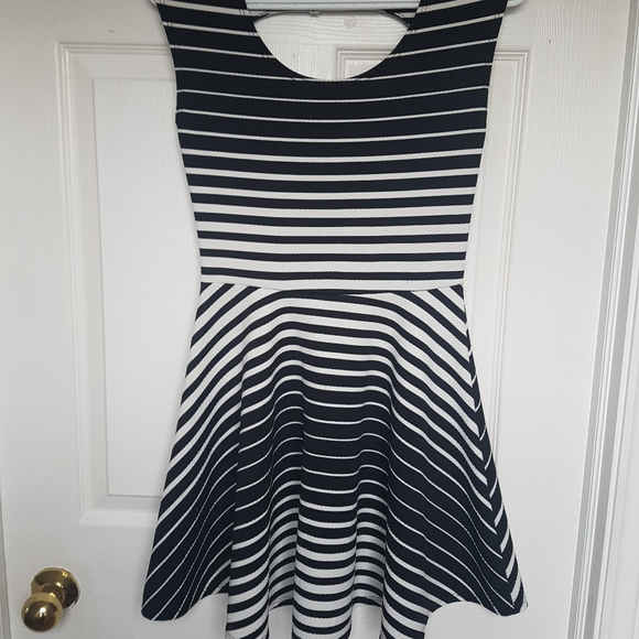 Rebel Sugar Black White Stripe Skater Dress - Picture 1 of 3